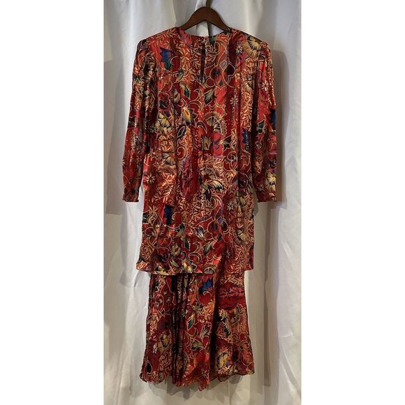 The Silk Farm Vintage 2 Piece Formal Long Dress Red/Gold Metallic Size 10 - Picture 3 of 7